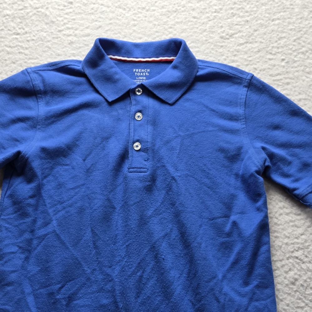 French Toast Polo Shirt Kids 10/12 Blue Short Sleeve School Uniform Knit Top